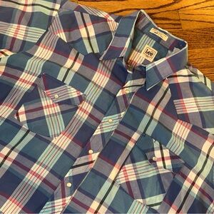 Vintage 80s Lee Western Shirt Men 2XL Plaid Pearl Snap Short SleeveCowboy Indie
